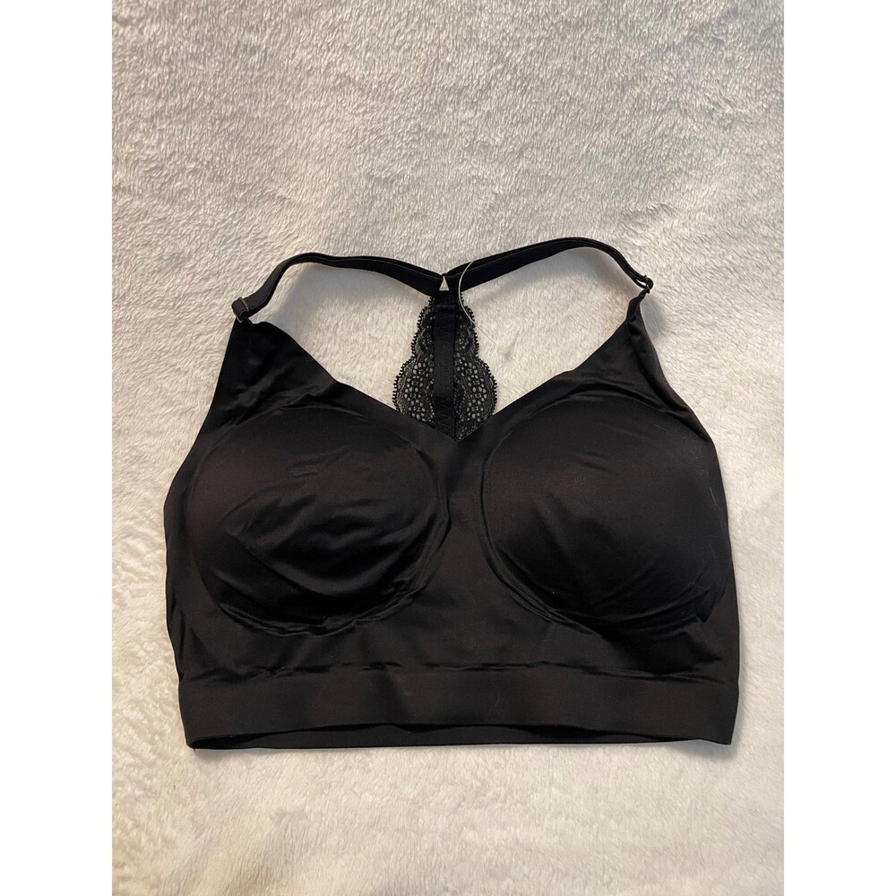 Soma Sports bra Black stretchy lightly padded & lined chest Racer back lace NEW